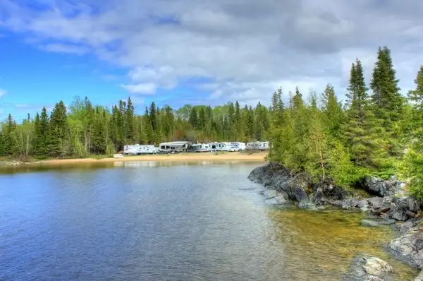 trailers at the campsites at lake nipigon ontario canada