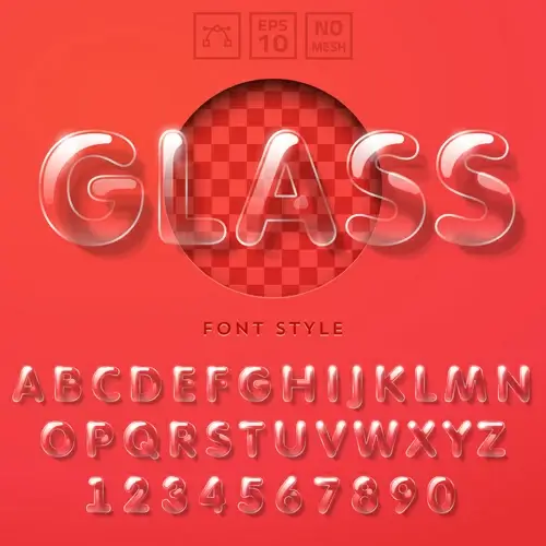 transparent glass alphabet and number vectors