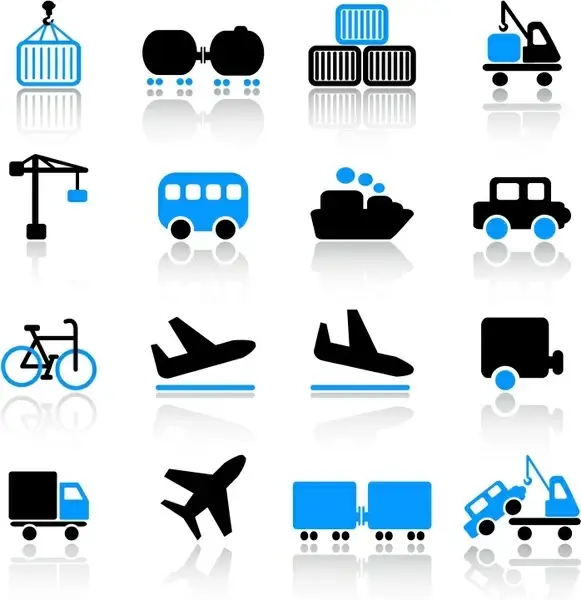 logistic icons modern flat blue black symbols sketch