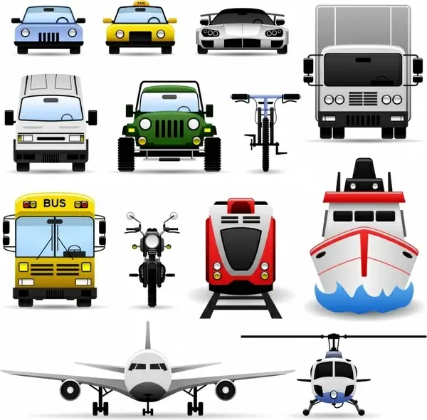 transportation vehicles icons colored modern sketch