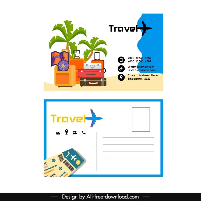 travel agency business card template travel elements sketch