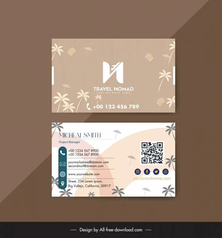 travel agency business card templates flat coconut trees