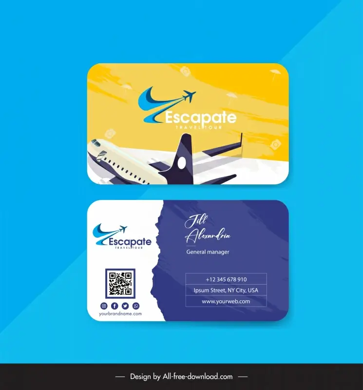 travel agency business card templates modern airplane decor