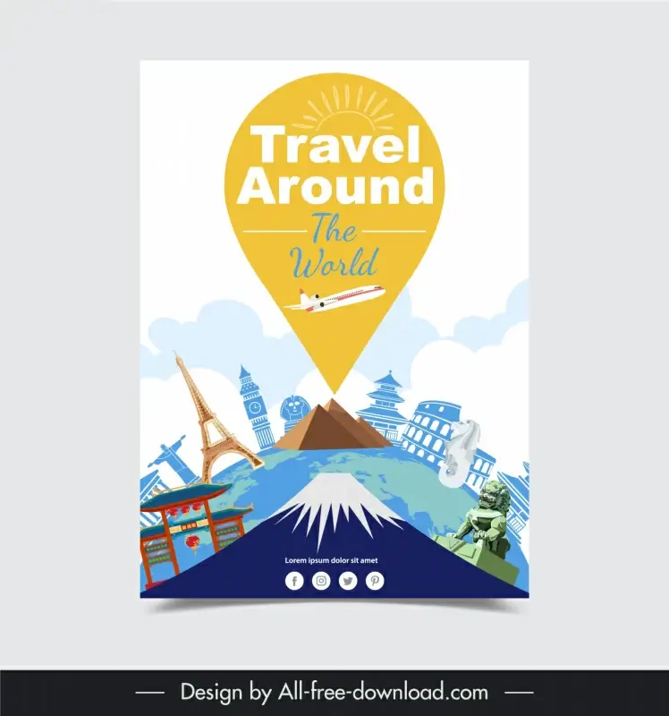 travel around the world poster template countries emblems sketch