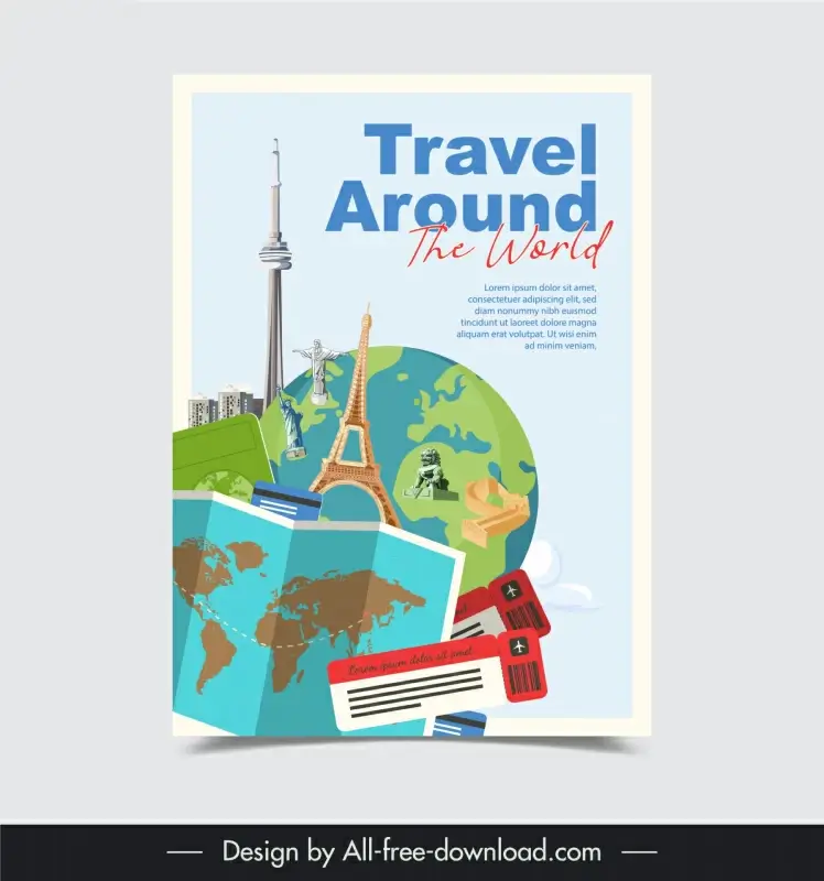 travel around the world poster template country elements map globe 