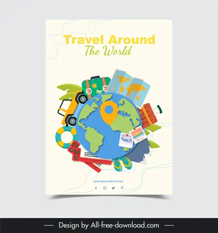 travel around the world poster template globe tourism elements 