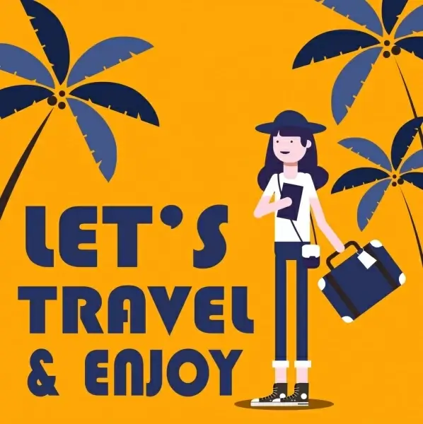 travel banner woman coconut icons classical design