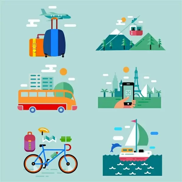 travel concept icons design with various styles