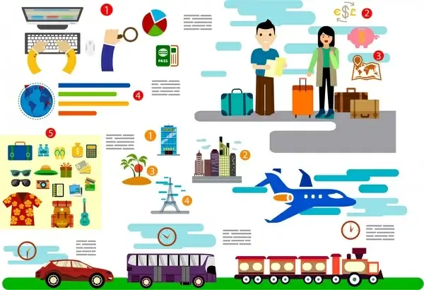 travel concept infographic various symbols in colors style