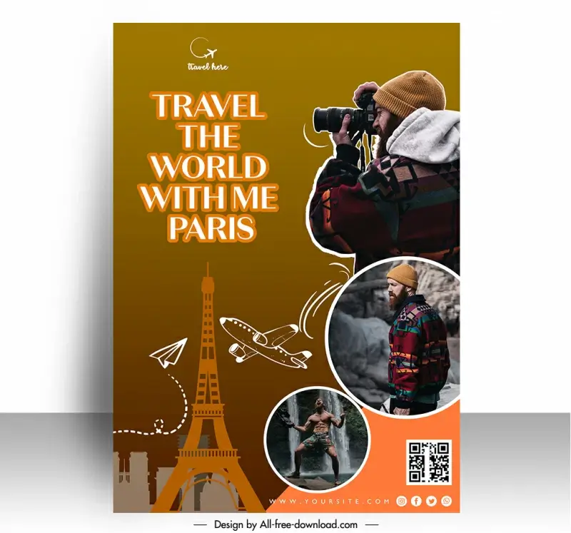 travel paris poster template tourist sketch silhouette handdrawn nation symbols