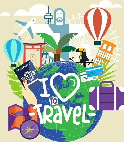 travel poster globe vacation design elements decor