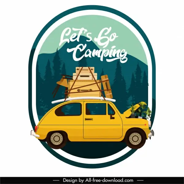 travel poster template classic car luggages mountain scene