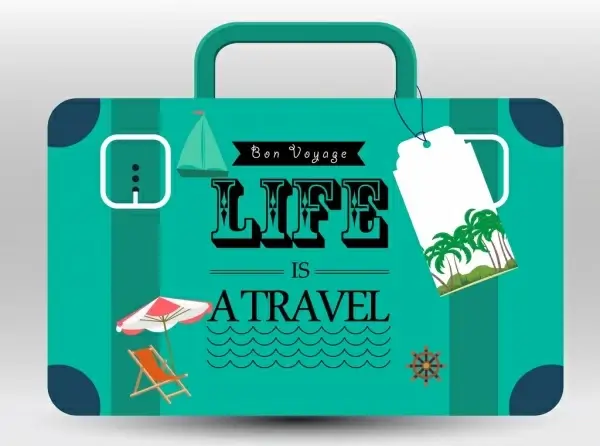 travel promotion banner green suitcase tourist icons decor