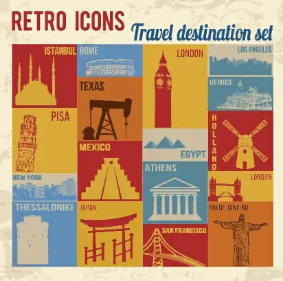 travel retro icons set vector