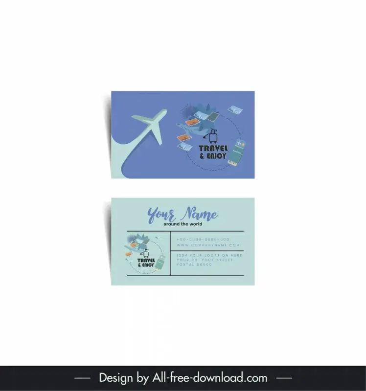 travel sale business card template flat airplane travel elements
