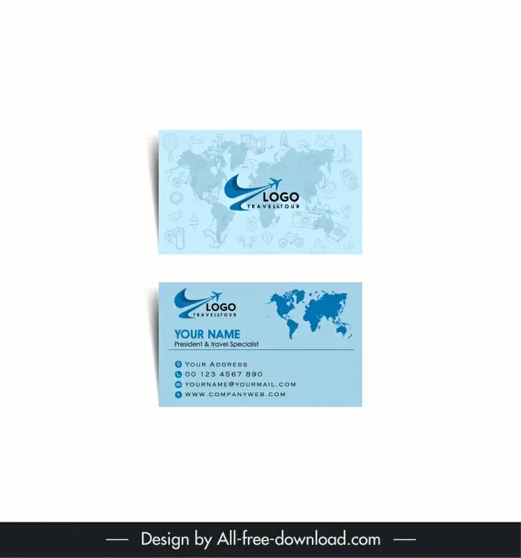 travel sale business card template flat map tour elements