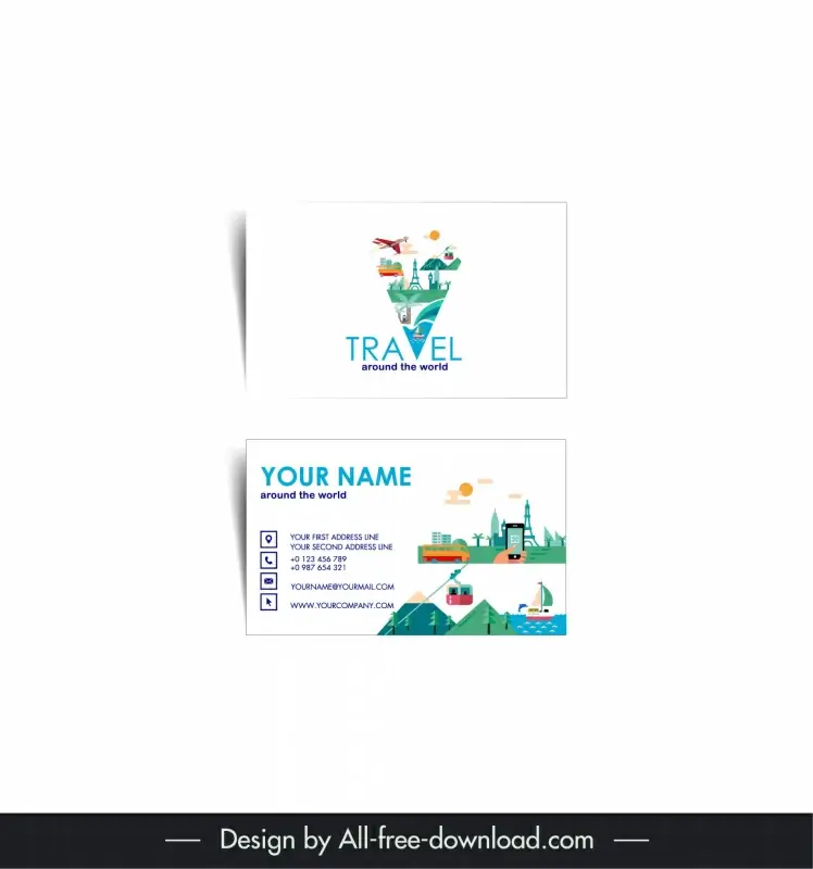 travel sale business card template geometric scenery elements