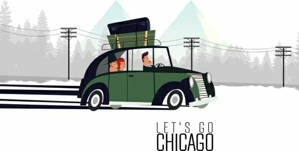 travel theme car luggage icons cartoon design
