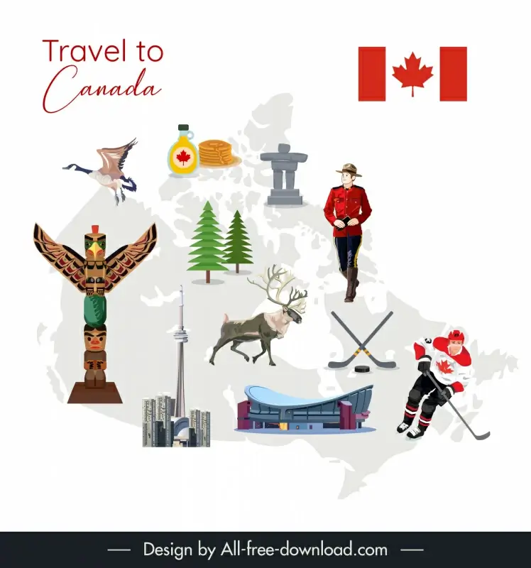 travel to canada banner template country symbols outline 