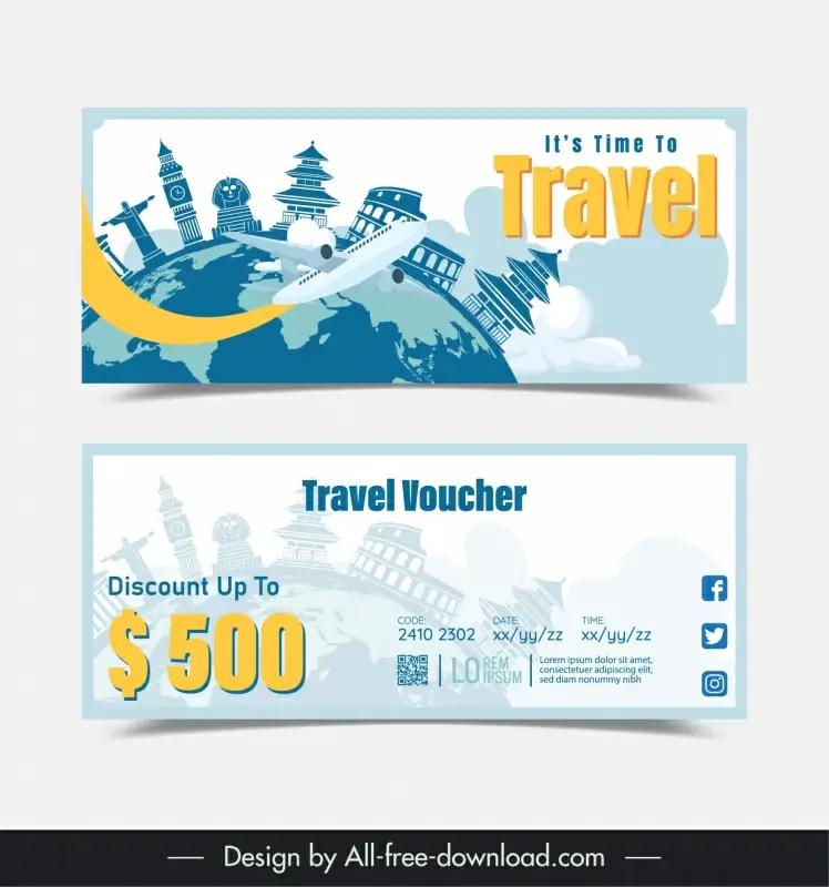 travel voucher templates flat classical design 