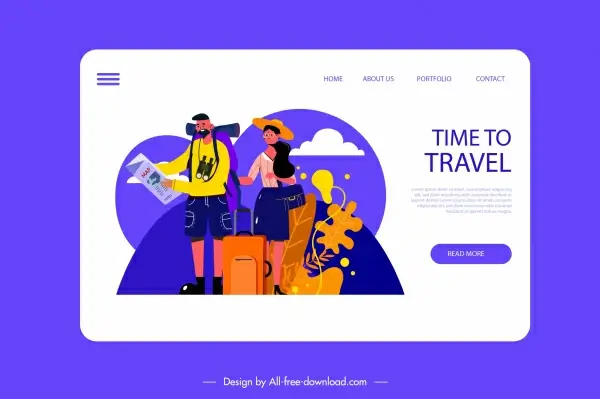travel webpage template colorful cartoon characters sketch
