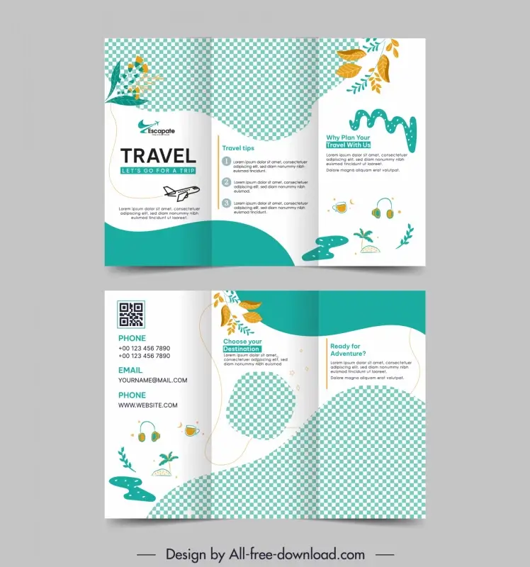 traveling brochure templates trifold classic checkered curves leaves