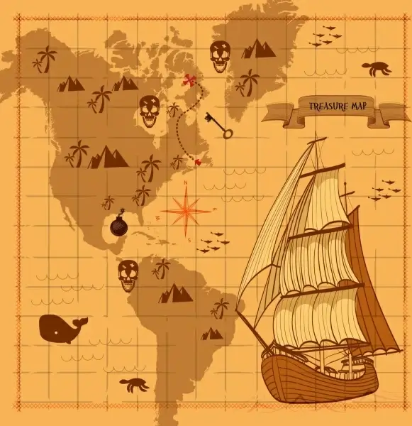 treasure map background antique ship decor sheet backdrop