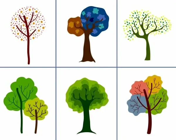 tree icons collection various multicolored design