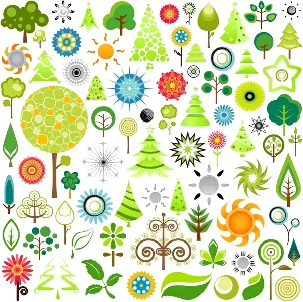 eco design elements tree sun icons colored flat