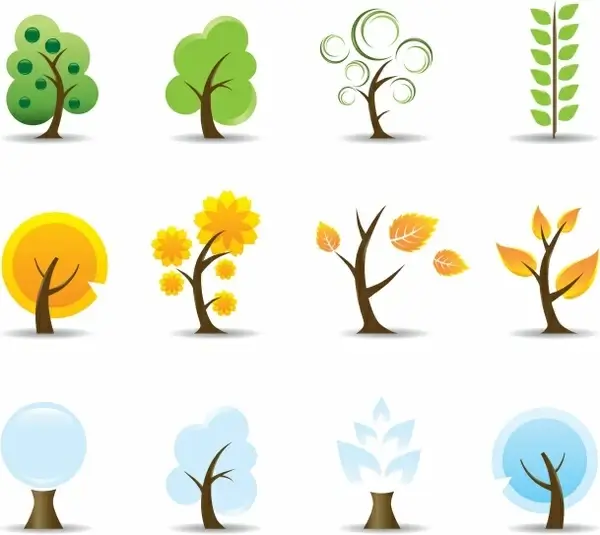 tree icons colored flat design