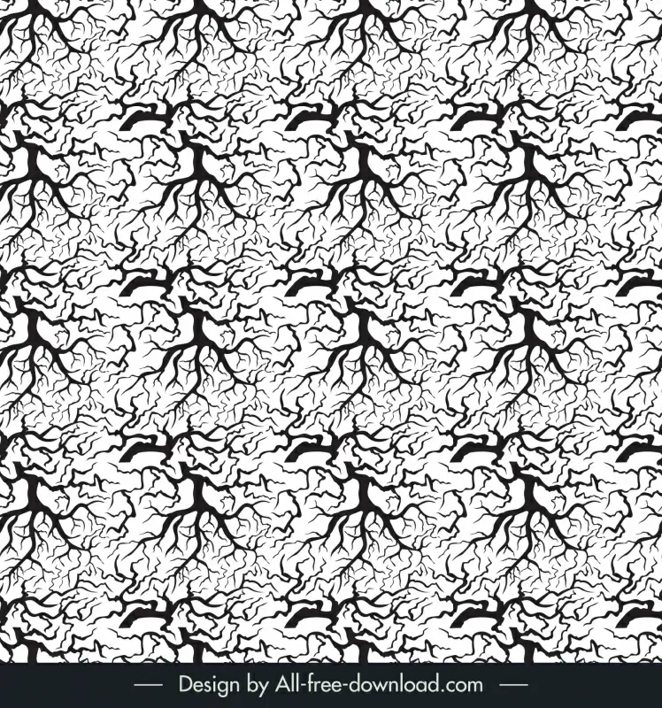 tree roots seamless pattern template flat black white repeating handdrawn outline 