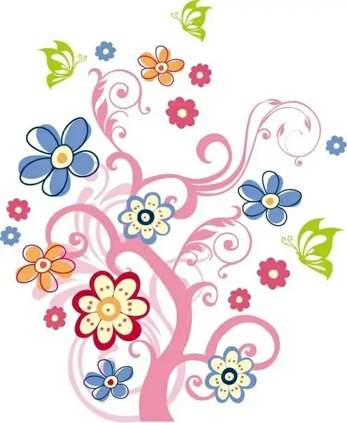 Tree with Flowers Vector Graphic