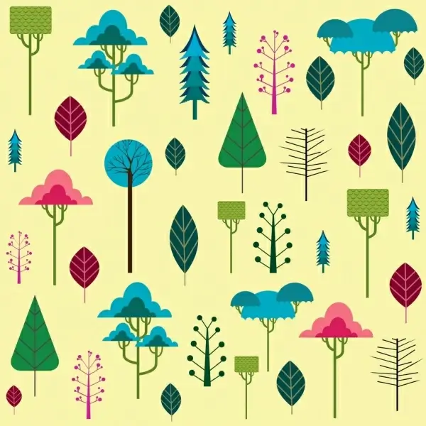 trees background various colored icons flat design