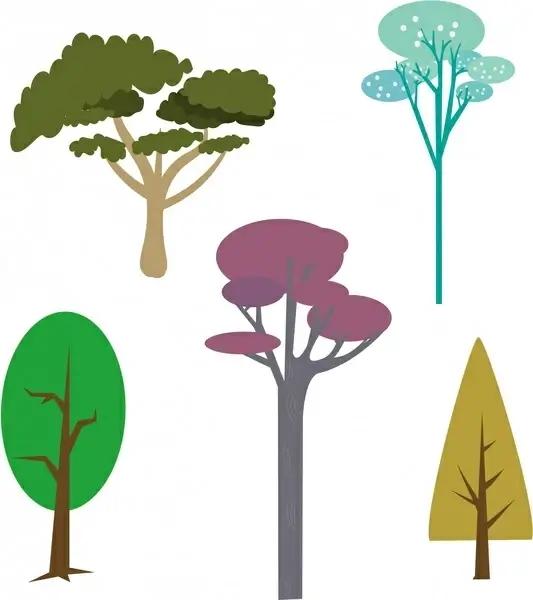 trees design collection various colorful types