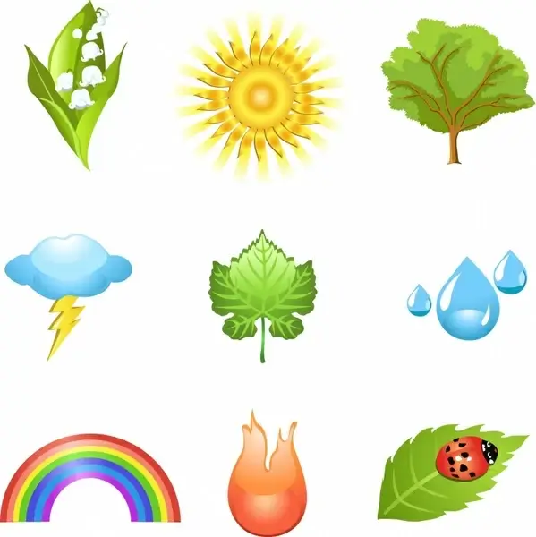 eco design elements plant weather insect icons