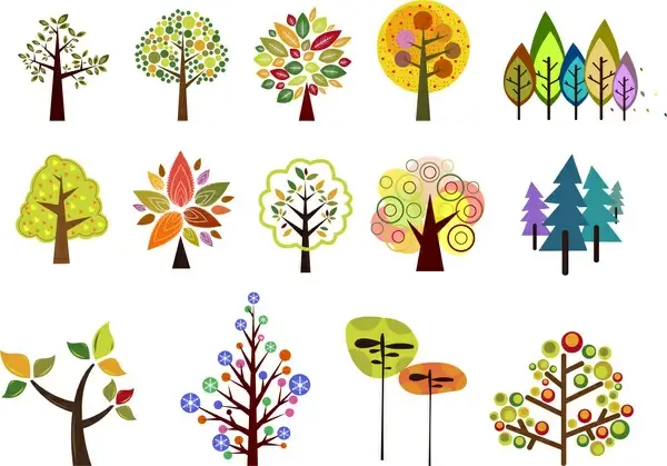trees vector illustration set