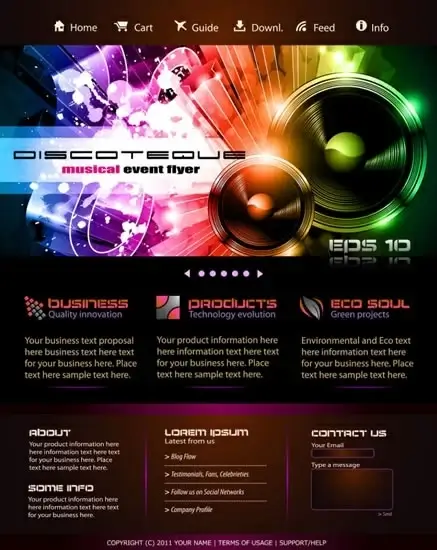 music webpage template colorful dynamic 3d dark modern