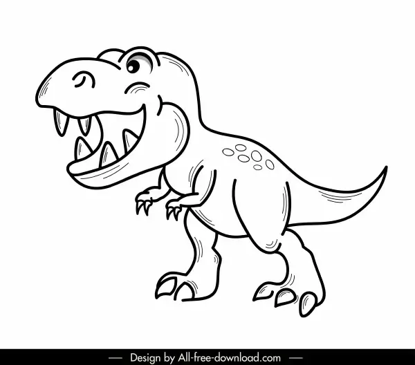 trex dinosaur icon black white handdrawn cartoon sketch