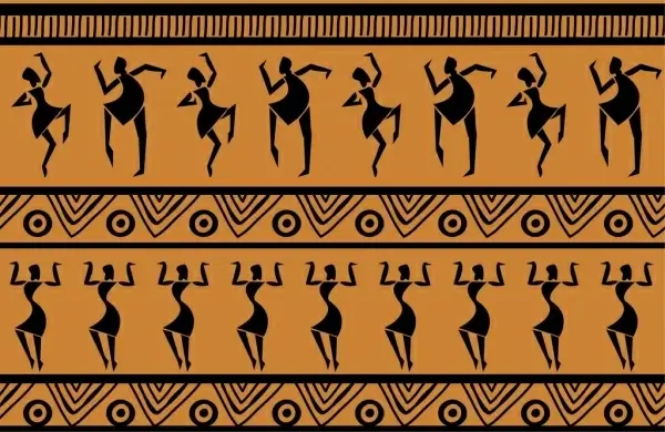tribal decorative background dancer icons repeating design