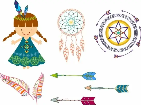 tribal design element various colored symbols sketch