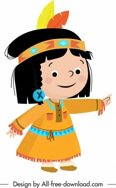 tribal girl icon cute cartoon character sketch