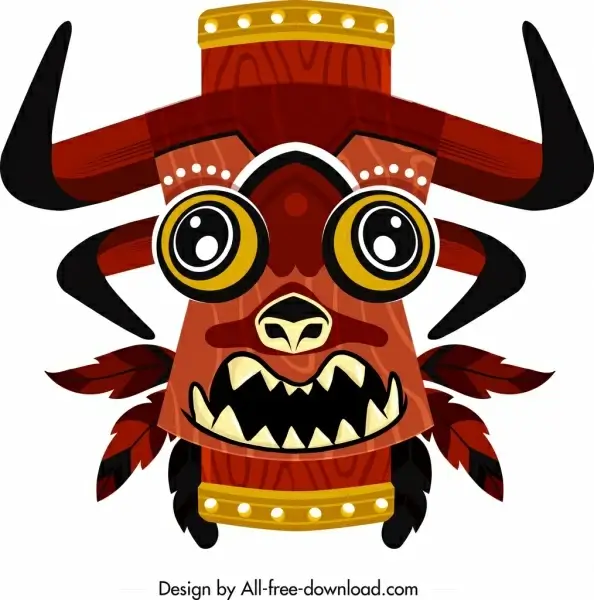 tribal mask icon colored classical design horror character