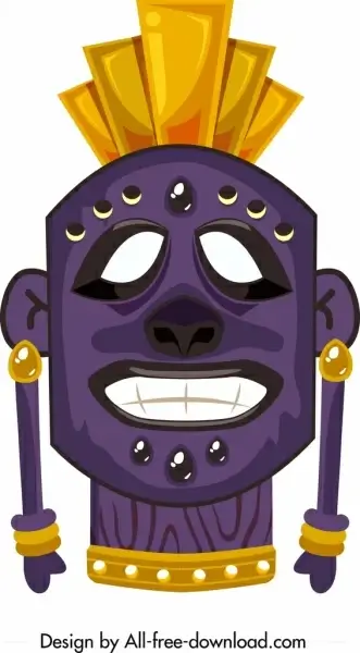 tribal mask icon funny face design colorful decor