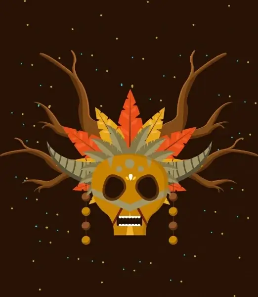 tribal mask icon scary style skull horns icons