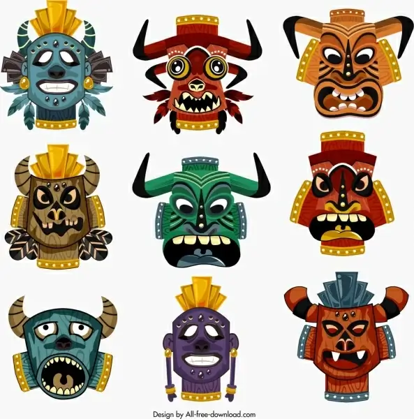 tribal masks templates collection colorful horror design