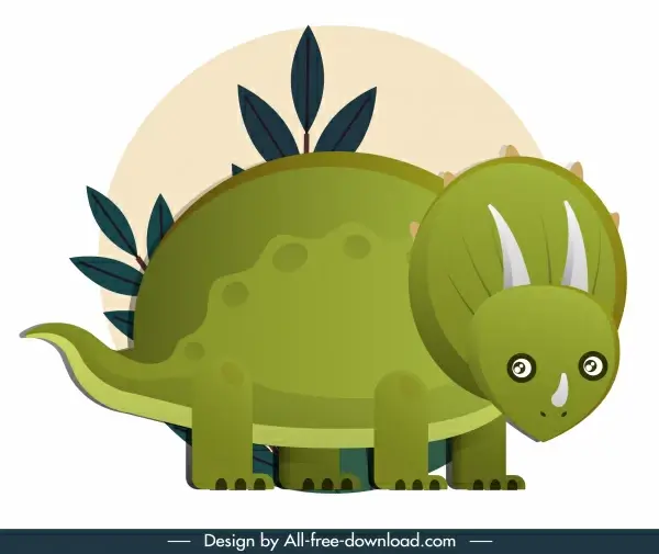triceraptor dinosaur icon cute cartoon sketch green design