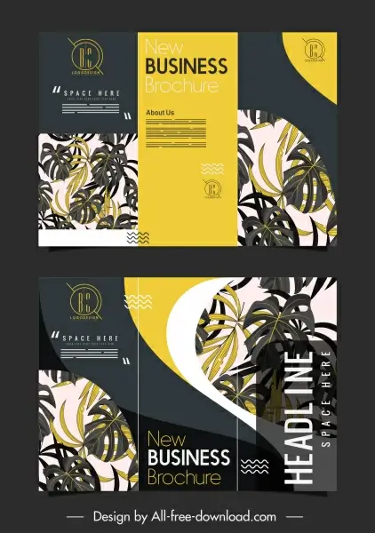 trifold brochure templates elegant dark design leaves decor
