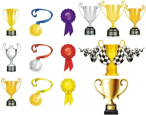 trophy gold and silver medals vector