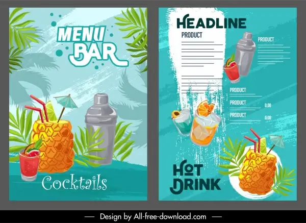 tropical drink menu templates colorful classic grunge decor 