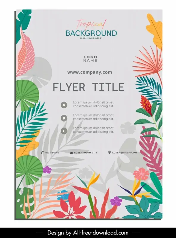 tropical flyer template flat colorful flower leaf